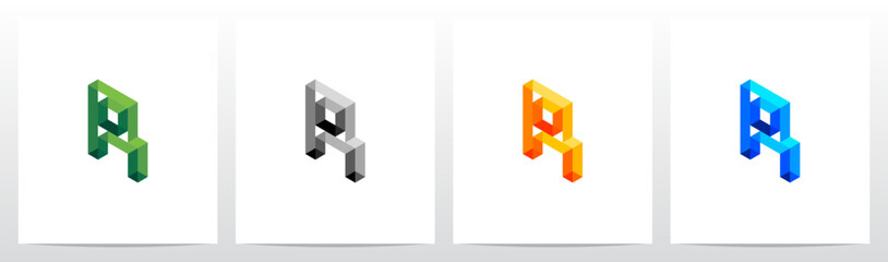 Transparent Isometric Hollow Frame Letter Logo Design R