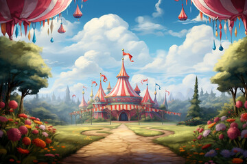 Circus Extravaganza: Adorable Animals on a Vibrant Circus Stage - obrazy, fototapety, plakaty