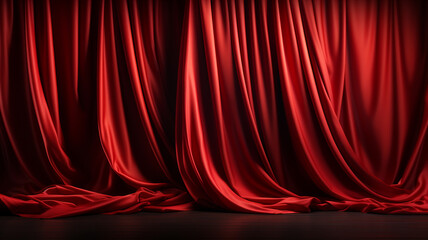 empty red theater curtain with spotlight and wooden floor.