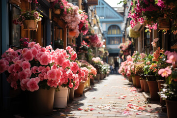 Fototapeta na wymiar Colorfully old street in Europe 