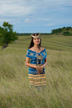 Beautiful women wearing local clothes from the Sumba Island. traditional clothing of Sumba island, East Nusa Tenggara province, Indonesia