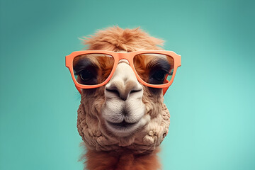 Camel in Cool Shades A Surreal and Playful Image Isolating a Camel Wearing Sunglasses Against a Solid Pastel Background, Perfect for Commercial, Editorial, and Advertisement Use