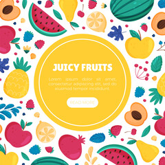 Fruit and Leaves Banner Design with Sweet Plant Vector Template