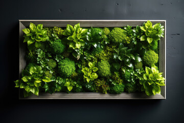 Green vertical garden wall with green moos art plants 