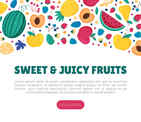 Fruit and Leaves Banner Design with Sweet Plant Vector Template