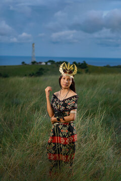 beautiful women wearing local clothes from the Rote Island. traditional clothing of Rote island, East Nusa Tenggara province, Indonesia