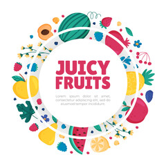 Fruit and Leaves Banner Design with Sweet Plant Vector Template