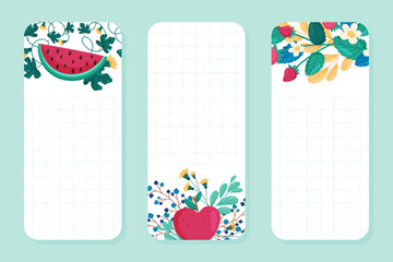 Fruit and Leaves Empty Note Card Design with Sweet Plant Vector Template