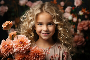 Blonde girl 4-years old with pink flowers