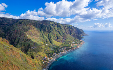 Landscape with panoramic view of Paul do Mar and the coast of Madeira, Portugal