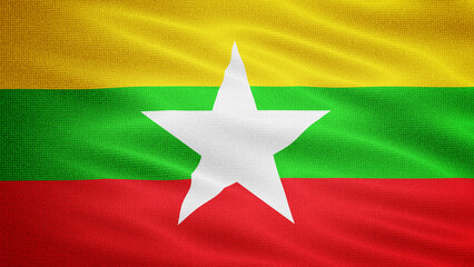 Waving Fabric Texture Of Myanmar National Flag Graphic Background