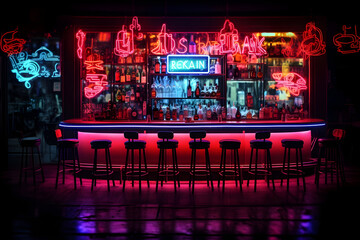 Glowing Elegance The Neon-Lit Atmosphere of a Stylish Cocktail Bar