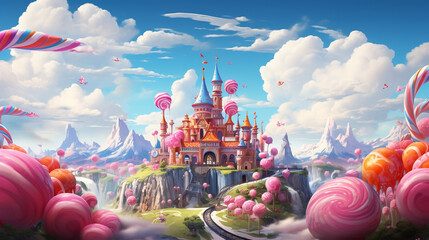 Candy-filled adventure in a whimsical world illustration