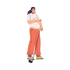 Woman Character Golf Playing Training with Golf Club Vector Illustration