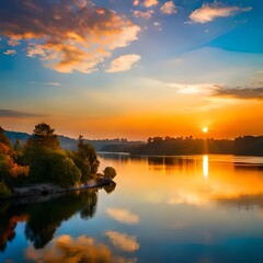Naklejka premium sunset on the river