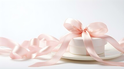 Blush Gift Ribbon with a Bow on a white Background. Festive Template for Holidays and Celebrations
