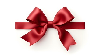 Fototapeta premium Burgundy Gift Ribbon with a Bow on a white Background. Festive Template for Holidays and Celebrations 