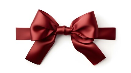 Burgundy Gift Ribbon with a Bow on a white Background. Festive Template for Holidays and Celebrations
