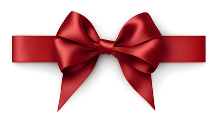 Fototapeta premium Burgundy Gift Ribbon with a Bow on a white Background. Festive Template for Holidays and Celebrations 