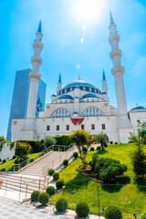 The impressive Namazgah Mosque Tirana near Skanderbeg Square in Tirana. Albania. vertical photo