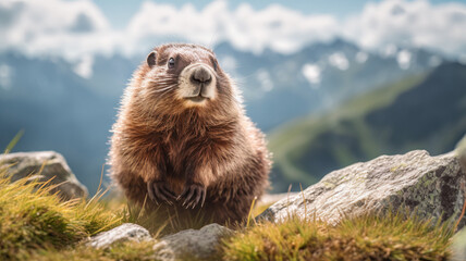 marmot with questioning look, AI Generative.