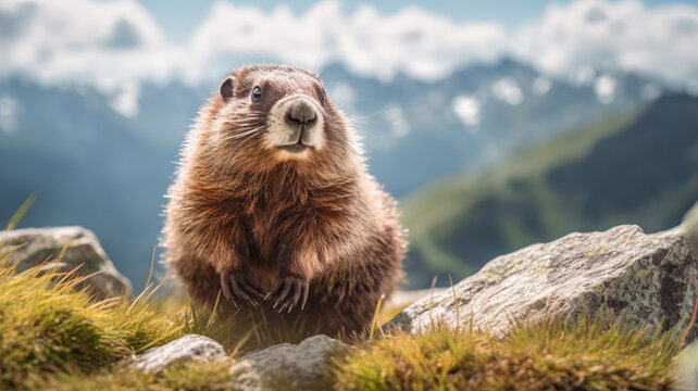 marmot with questioning look, AI Generative.