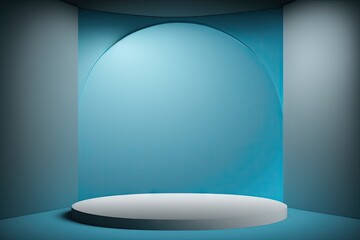Abstract blue studio background with round podium and blue wall