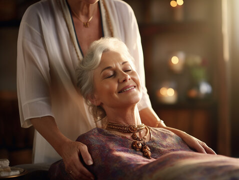 A Photo of a Senior Lady Enjoying a Traditional Massage