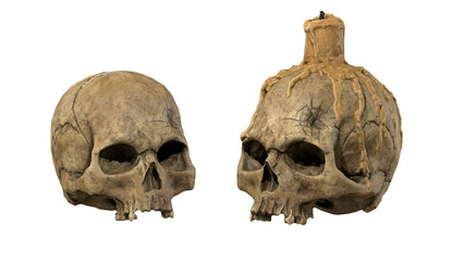 Old spooky candle skulls, Halloween elements, Halloween decoration