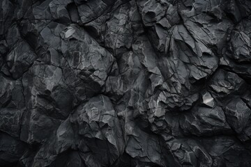 Black stone wall background. Dark rough rock texture. Grungy stone surface close up, generated by AI