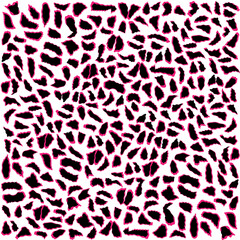 Fondo con figuras irregulares en rosa y negro sobre blanco.