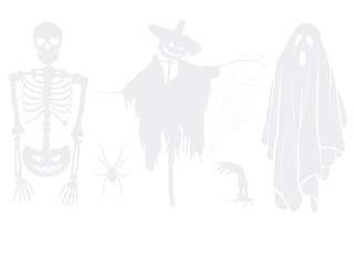 Halloween Monsters: Skeleton, Spider, Scarecrow, Ghost, Hand