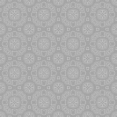 Seamless pattern with symmetric ornament. Grey colors geometric figures abstract background. Ethnic and tribal motifs. Ornamental wallpaper. Digital paper for textile print. Vector art illustration