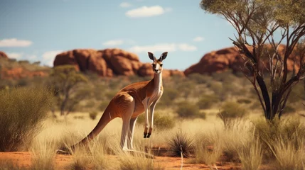 Fotobehang A breathtaking shot of a Red Kangaroo his natural habitat, showcasing his majestic beauty and strength. © pvl0707