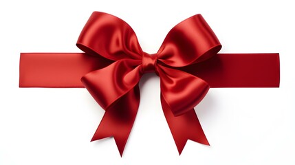 Fototapeta premium Dark Red Gift Ribbon with a Bow on a white Background. Festive Template for Holidays and Celebrations 