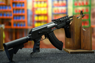 Weapons in the shooting range for shooting on the street. Entertainment and hobby and leisure.