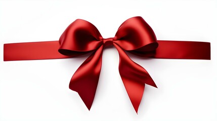 Fototapeta premium Dark Red Gift Ribbon with a Bow on a white Background. Festive Template for Holidays and Celebrations 