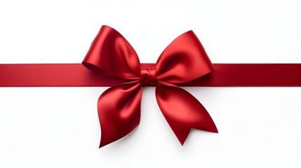 Fototapeta premium Dark Red Gift Ribbon with a Bow on a white Background. Festive Template for Holidays and Celebrations 