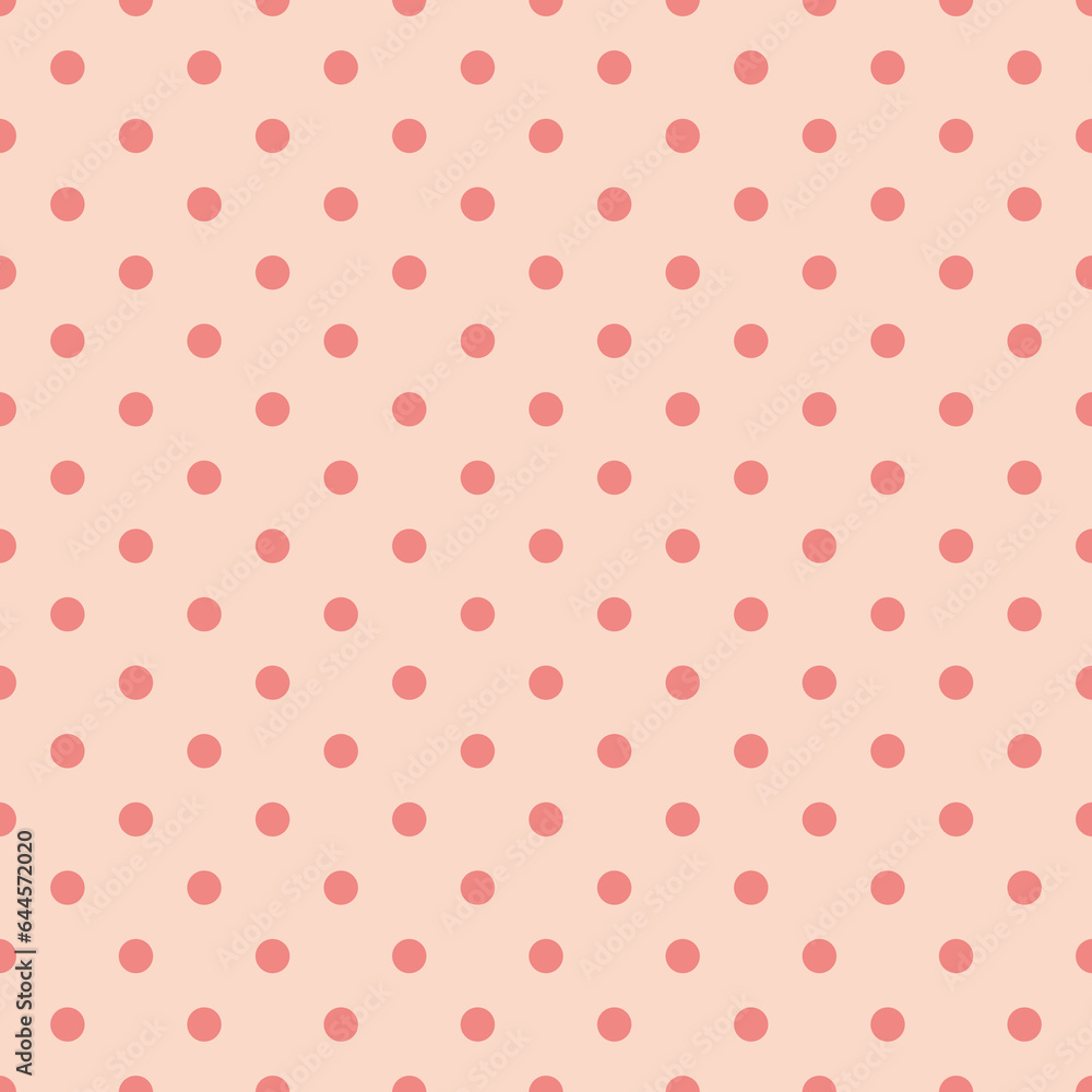 Poster tile vector pattern with pink polka dots on orange background