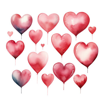watercolor heart bunch for valentine, clipart