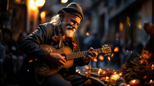 Urban tunes: Busker's expressive melody resonates in the alley.
