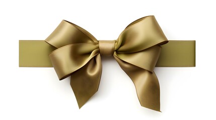Khaki Gift Ribbon with a Bow on a white Background. Festive Template for Holidays and Celebrations
