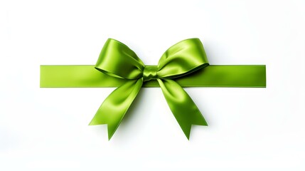 Green Gift Ribbon with a Bow on a white Background. Festive Template for Holidays and Celebrations

