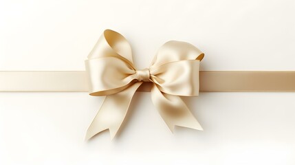Ivory Gift Ribbon with a Bow on a white Background. Festive Template for Holidays and Celebrations
