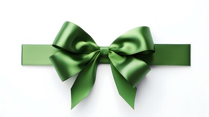 Green Gift Ribbon with a Bow on a white Background. Festive Template for Holidays and Celebrations
