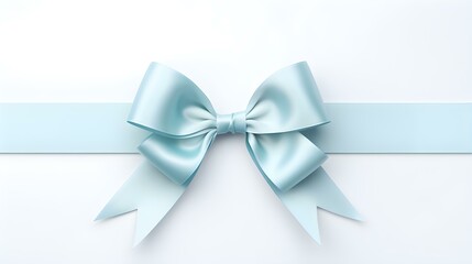 Light Blue Gift Ribbon with a Bow on a white Background. Festive Template for Holidays and Celebrations
