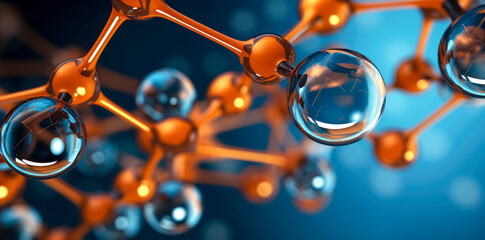 Molecule structure under microscope, dark cyan, clear colors, chemical compound molecules.
