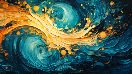 Swirling vortex of liquid gold and azure - obrazy, fototapety, plakaty