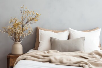 Close-up view of bed with white pillows