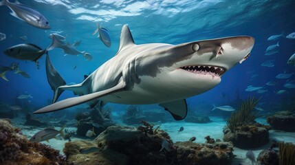Obraz na płótnie Canvas A breathtaking shot of a Hammerhead Shark his natural habitat, showcasing his majestic beauty and strength.